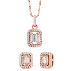 Monemel Swarovski Taşlı Rose Gold Gümüş Baget Kolye Ve Küpe Set (Altın Kaplama) Monemel Swarovski Taşlı Rose Gold Gümüş Baget Kolye Ve Küpe Set (Altın Kaplama)